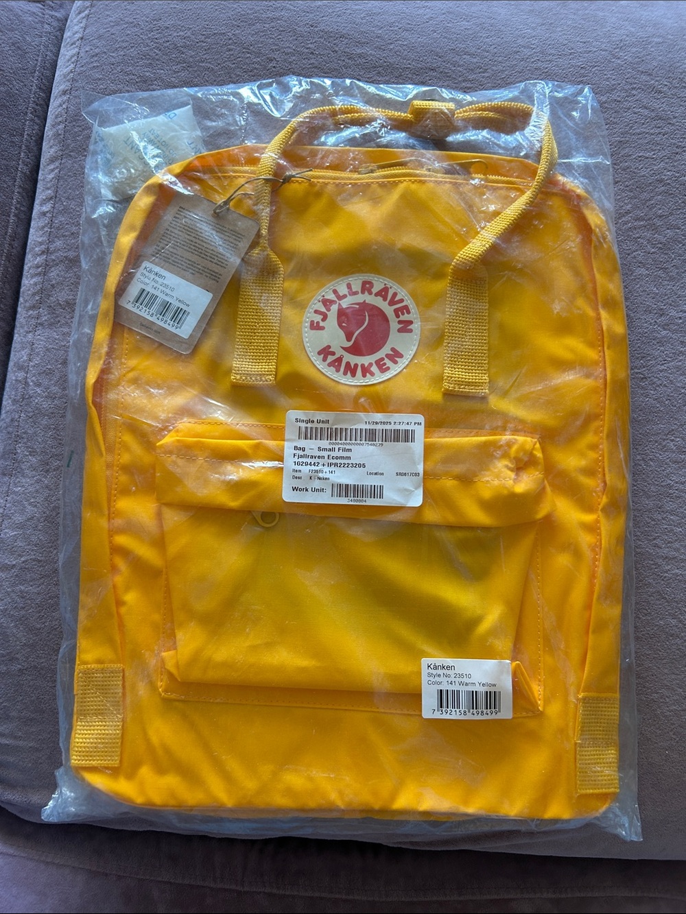 Fjallraven Kanken Backpack Yellow with Red Logo